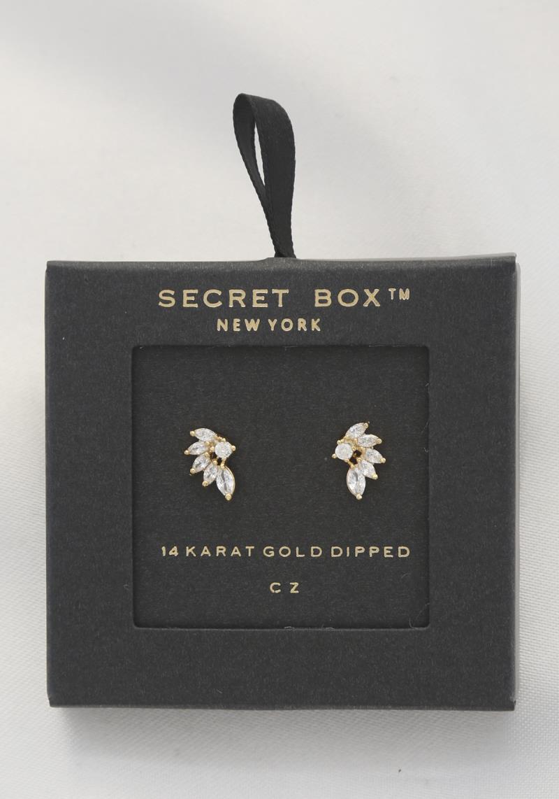 SECRET BOX CRYSTAL FLOWER 14K GOLD DIPPED EARRING