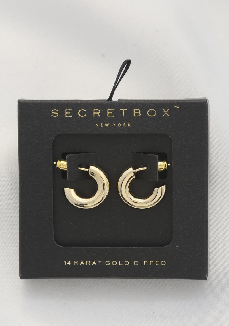 SECRET BOX MINI OPEN HOOP 14K GOLD DIPPED EARRING