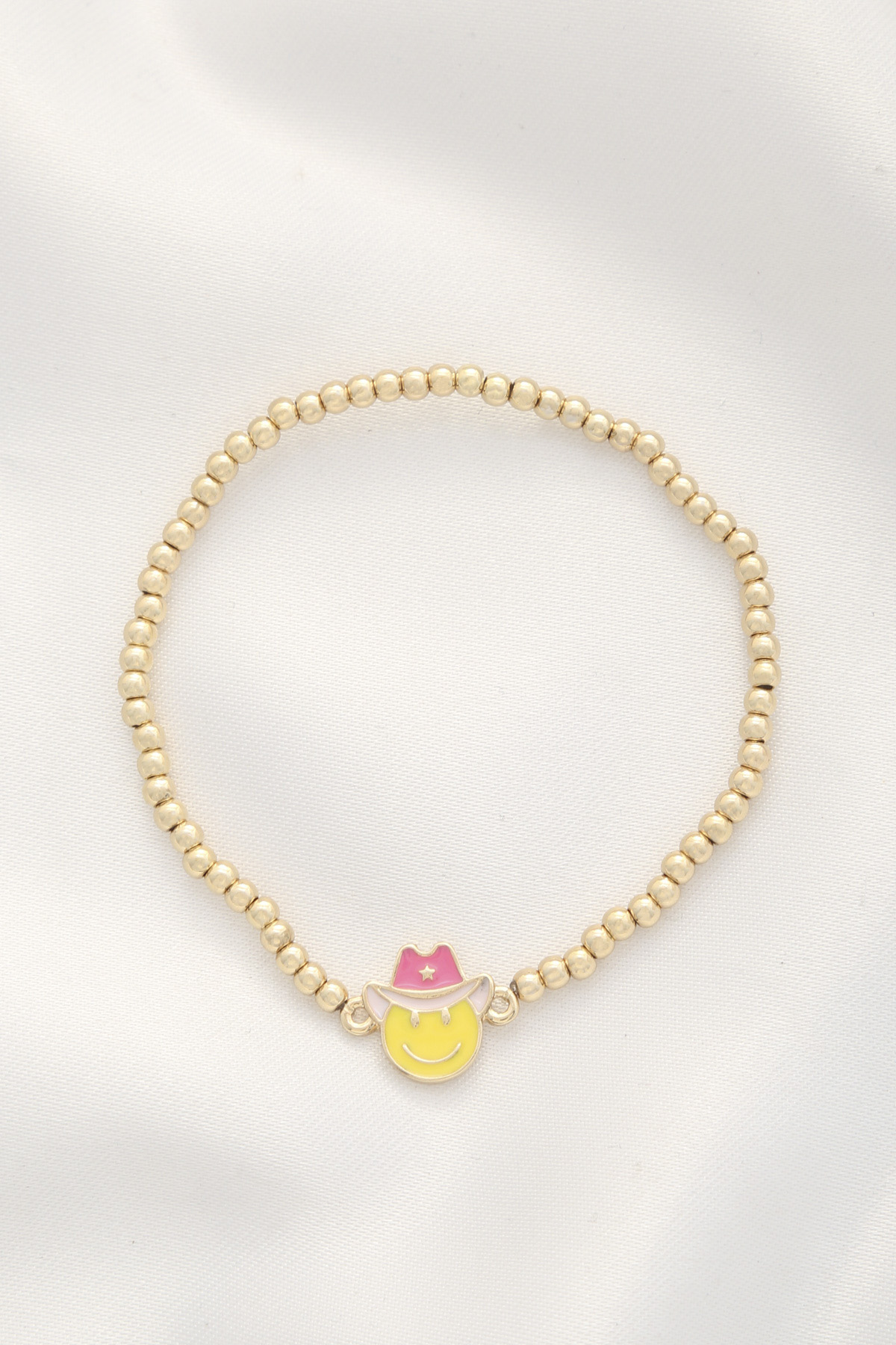 HAPPY FACE COWBOY HAT CHARM BALL BEAD BRACELET