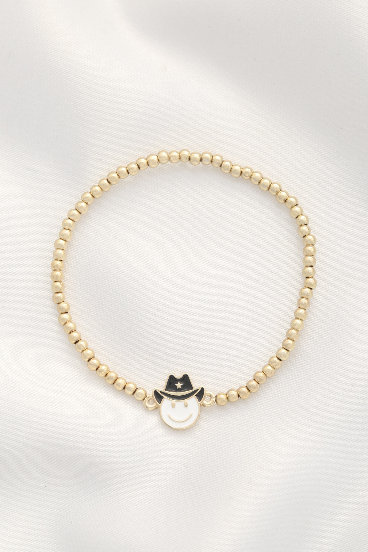 HAPPY FACE COWBOY HAT CHARM BALL BEAD BRACELET