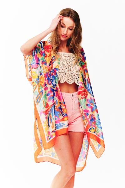 FLORAL PRINTED SILKY KIMONO