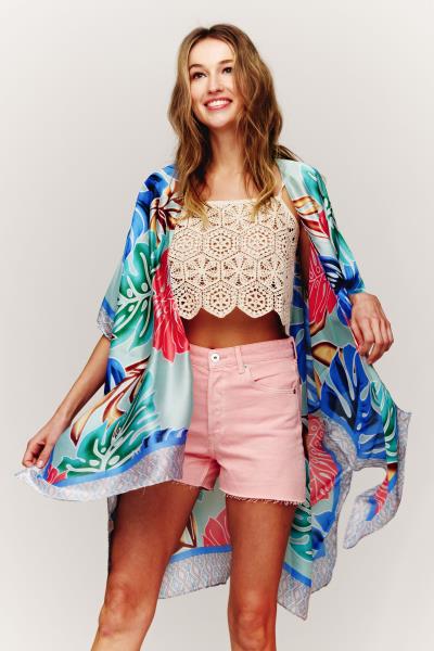 FLORAL PRINTED SILKY KIMONO