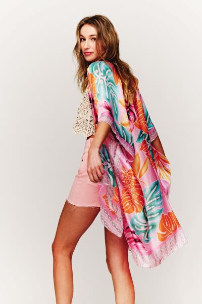 FLORAL PRINTED SILKY KIMONO