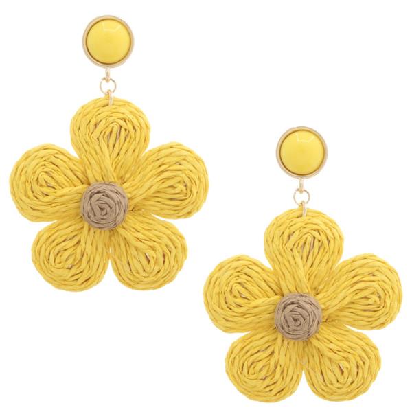 RAFFIA FLOWER THREAD POST DANGLE EARRING