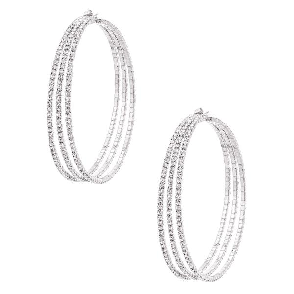 RHINESTONE 3 LAYER MEMORY WIRE 70MM HOOP EARRING