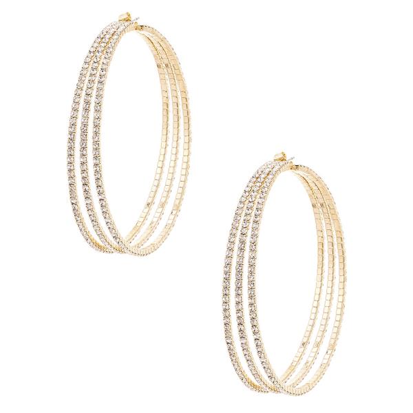 RHINESTONE 3 LAYER MEMORY WIRE 70MM HOOP EARRING