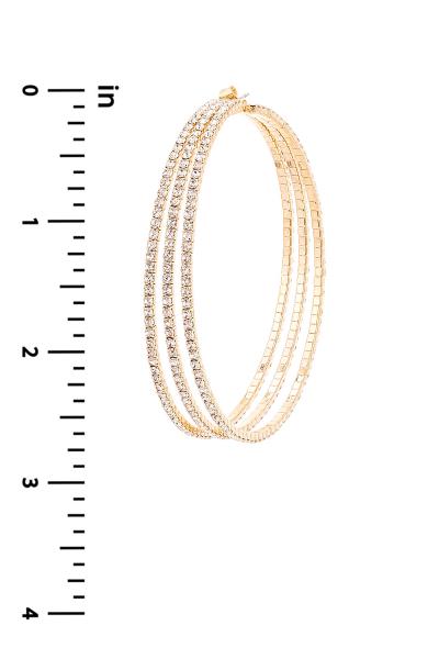 RHINESTONE 3 LAYER MEMORY WIRE 70MM HOOP EARRING
