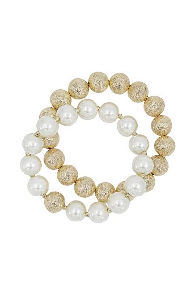 12MM PEARL W/SATIN BALL ACC 2 SET BRACELET