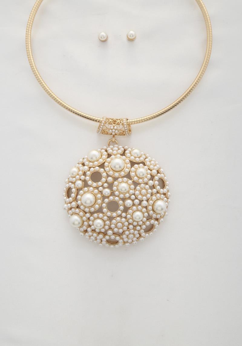 ROUND PEARL BEAD PENDANT NECKLACE