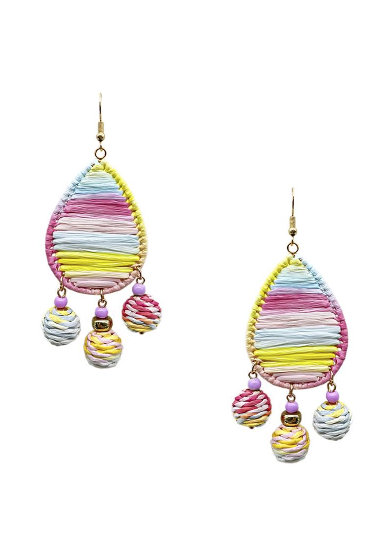 RAFFIA TEARDROP W/BALL EARRING
