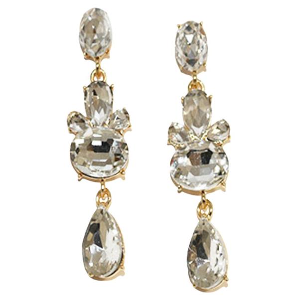 OVAL TEARDROP RHINESTONE DANGLE EARRING