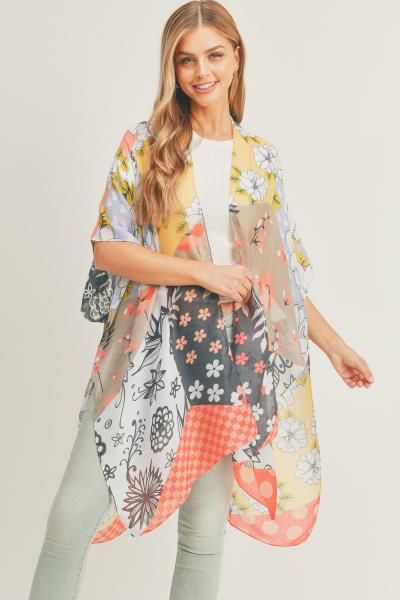 MIXED FLOWER PRINT KIMONO