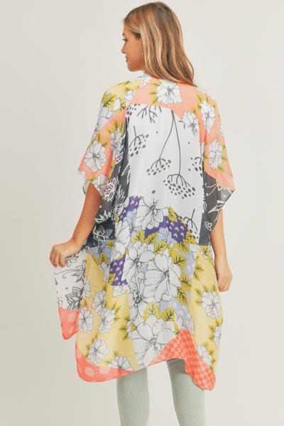 MIXED FLOWER PRINT KIMONO