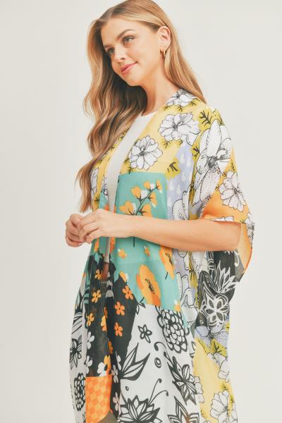 MIXED FLOWER PRINT KIMONO