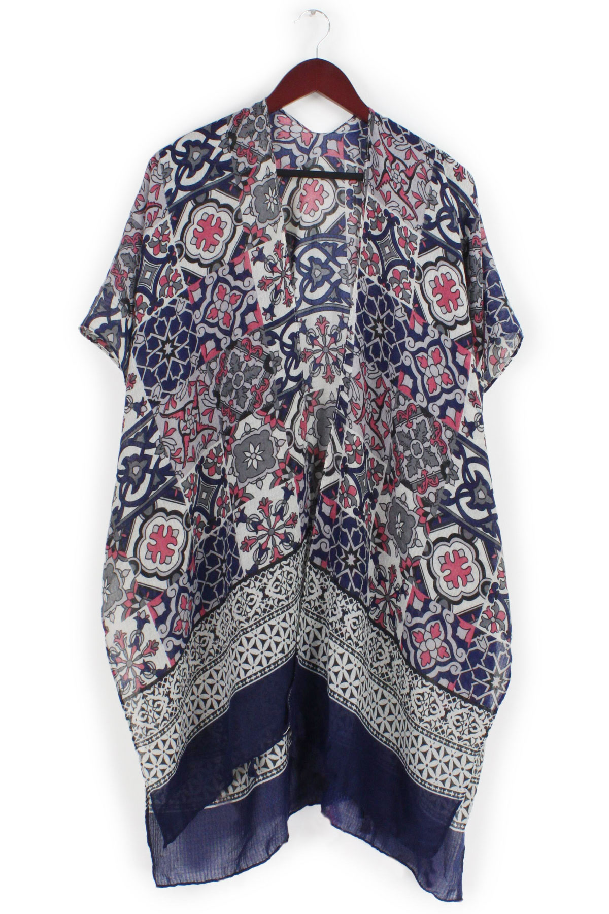 TILE PRINT KIMONO W/TASSEL