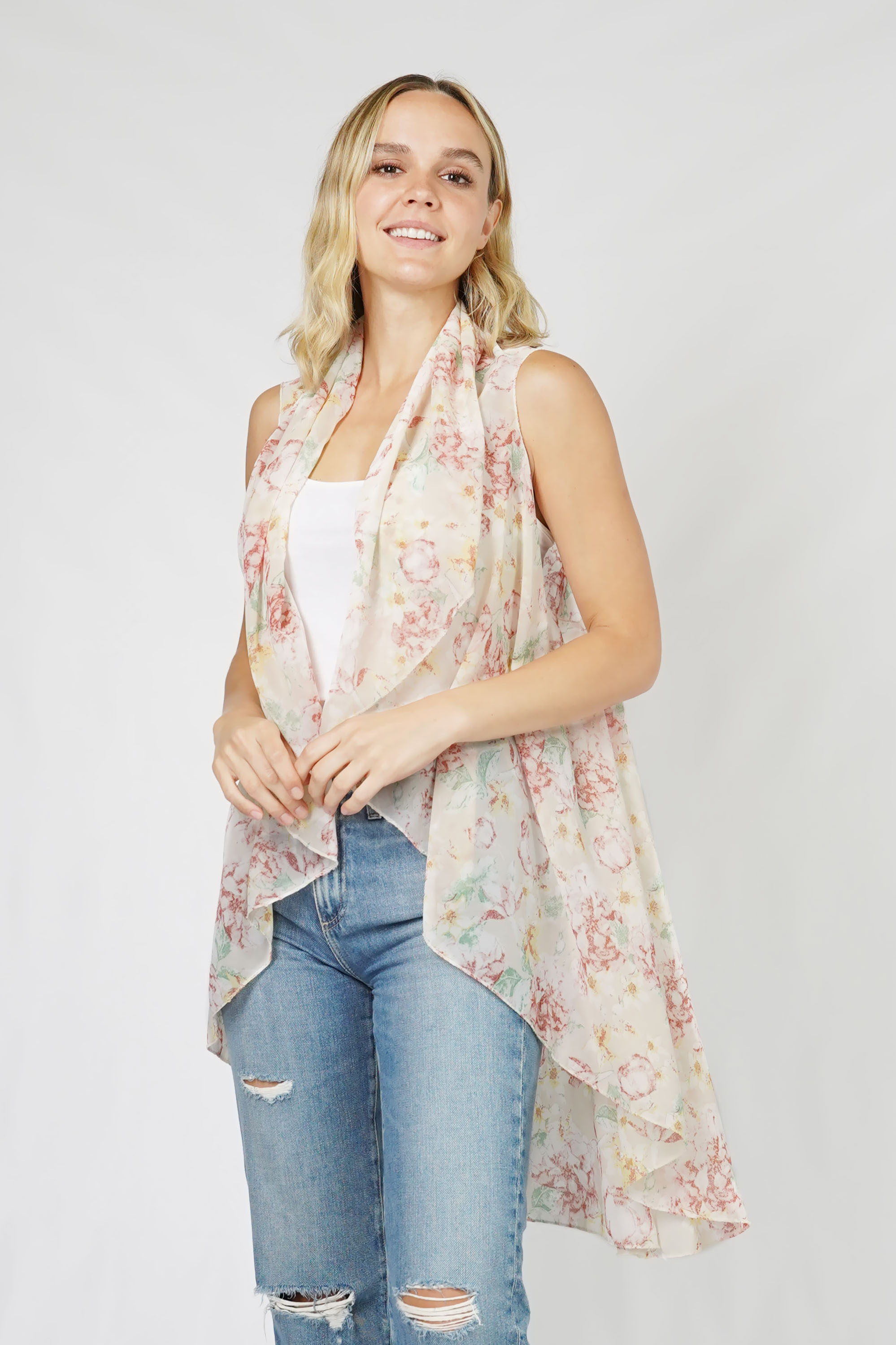 FLOWER PRINT ROUND VEST