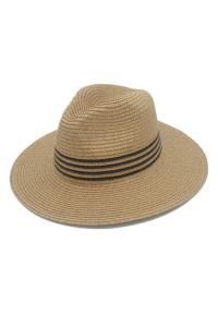 SELF STRIPE BANDED WIDE BRIM SUMMER FEDORA