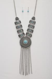 WESTERN RODEO TURQUOISE BEAD CHAIN NECKLACE