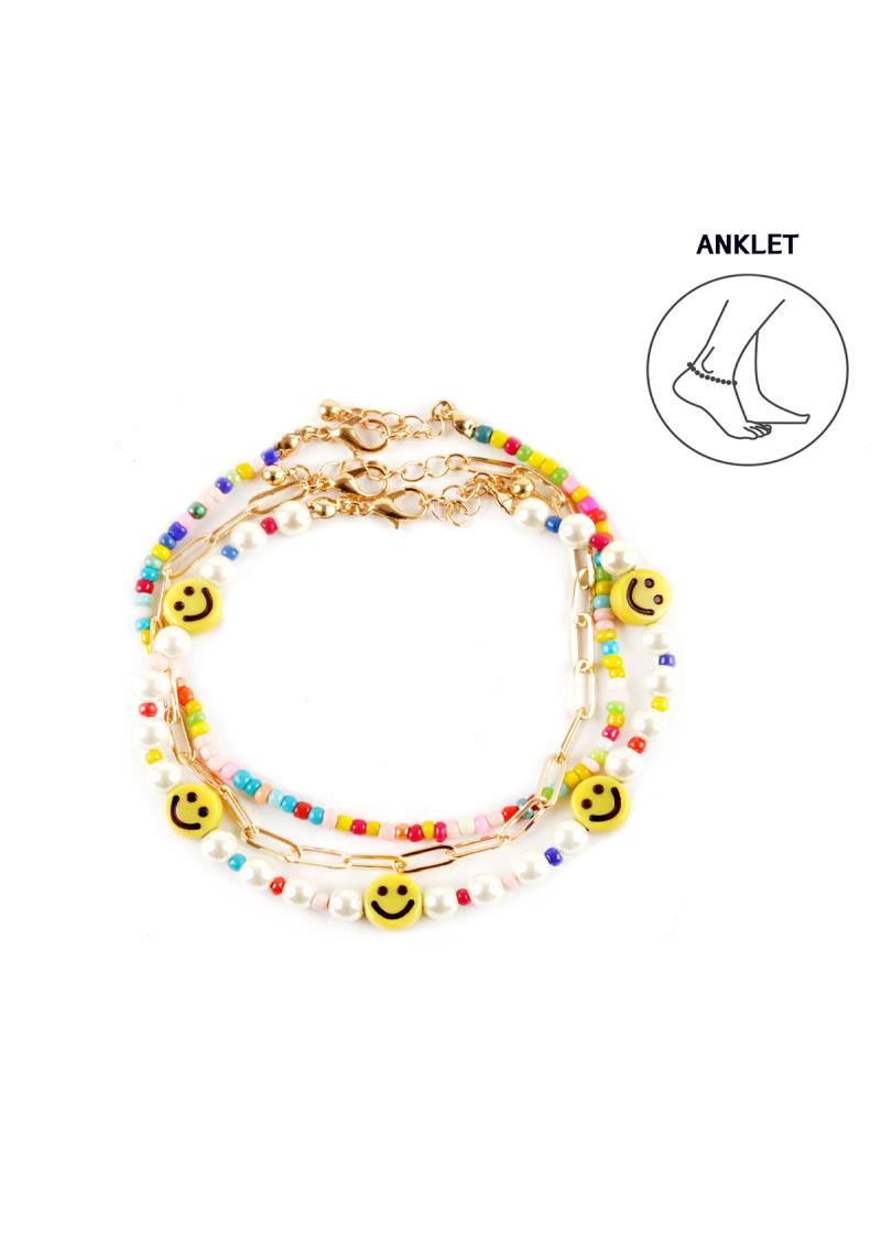 FASHION HAPPY FACE MULTI SEED BEAD ANKLET