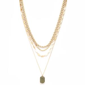 4 ROW CHAIN AND SQUARE GLASS NECKLACE