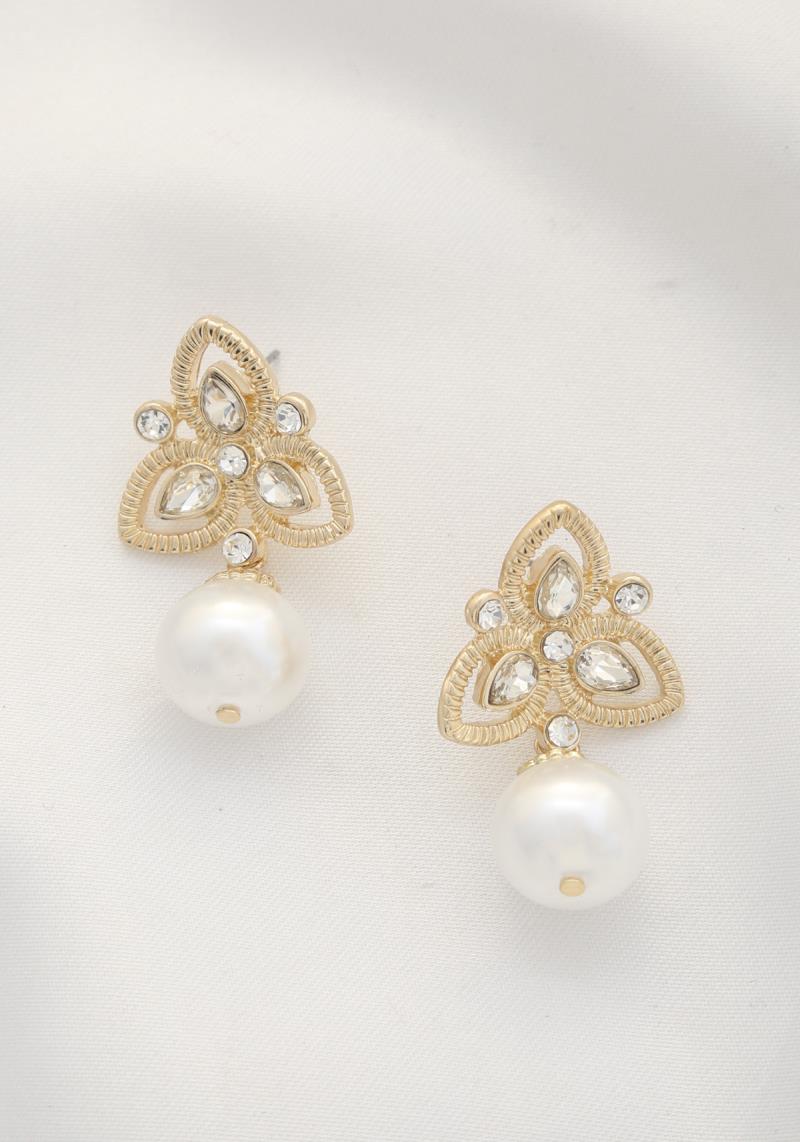 TEARDROP RHINESTONE PEARL BEAD EARRING