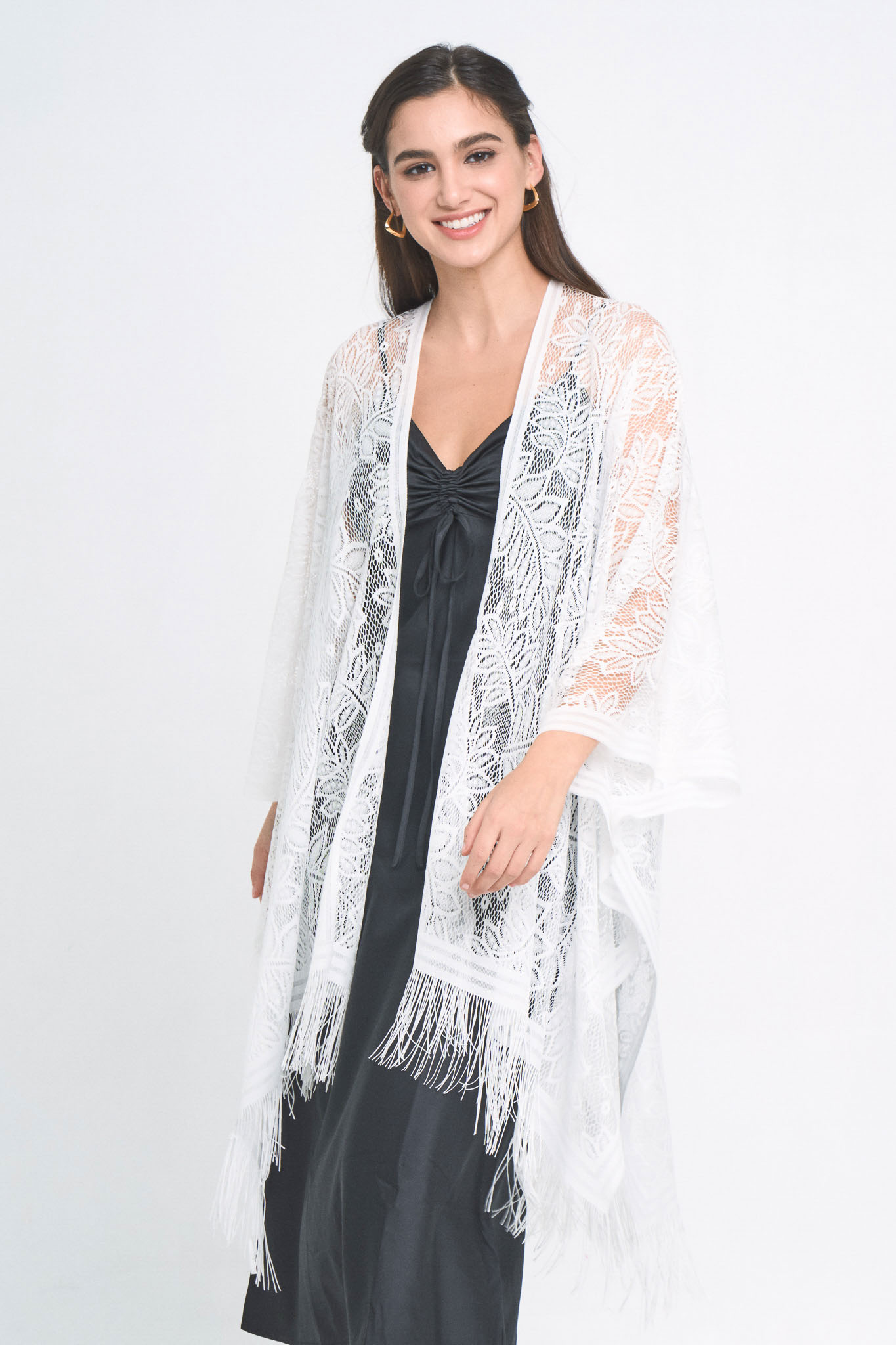 LEAF LACE KIMONO W/ FRINGE