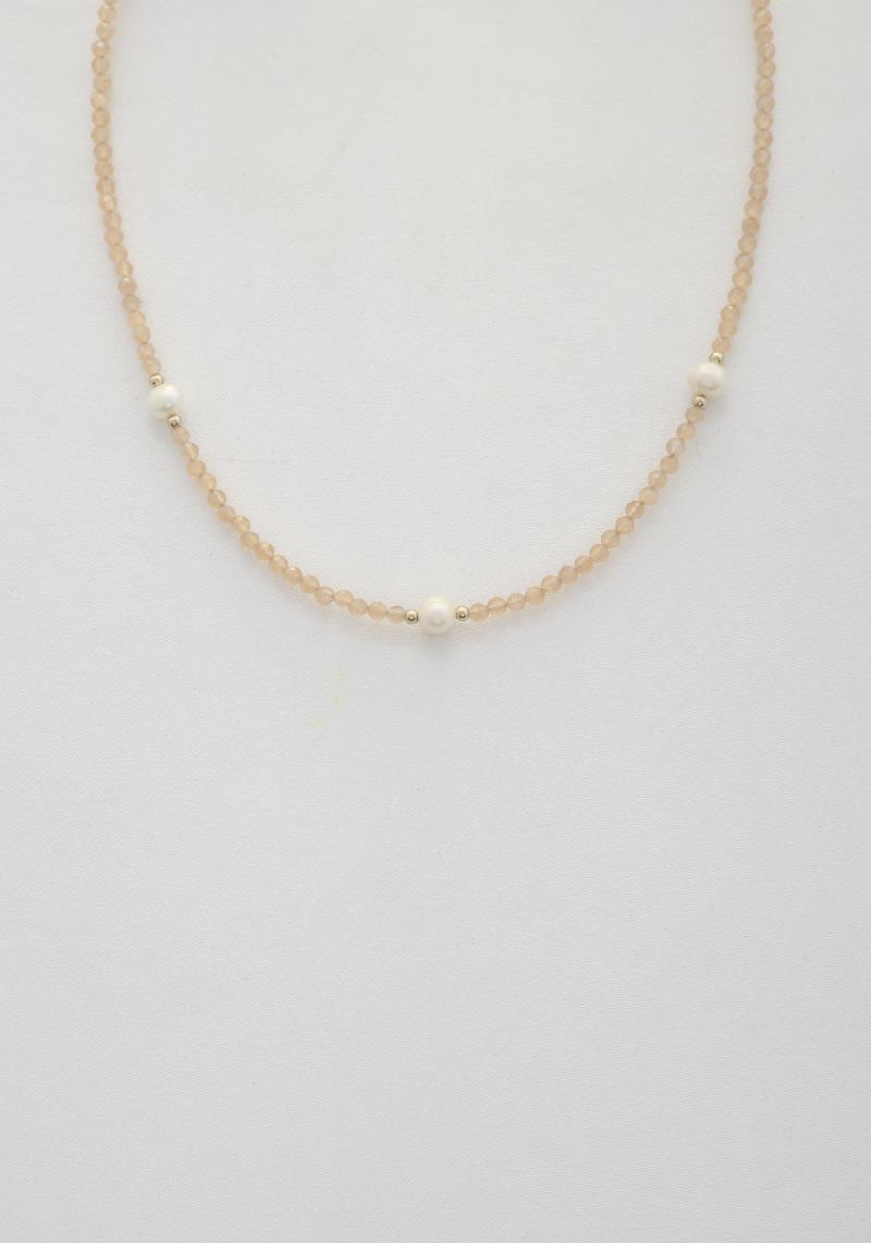 PEARL BEAD CATS EYE BEADED NECKLACE
