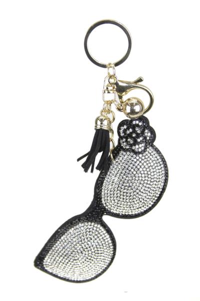 RHINESTONE SUNGLASS KEYCHAIN WITH TASSEL