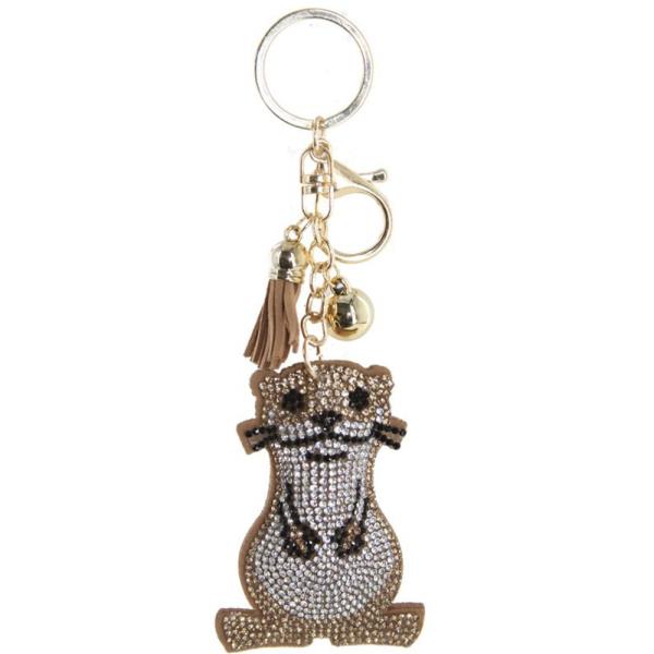 RHINESTONE WEASEL KEYCHAIN WITH TASSEL