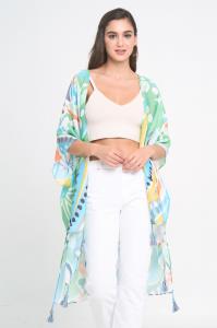 TROPICAL FLORAL PRINT KIMONO