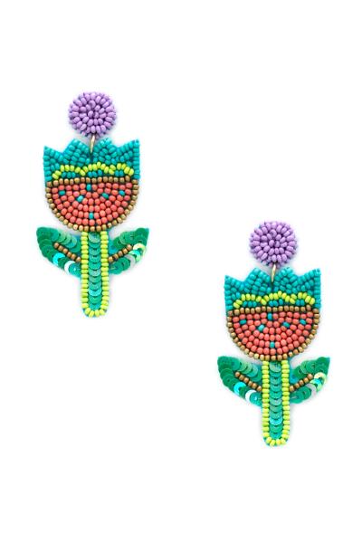 SEED BEAD FLOWER DANGLE EARRING