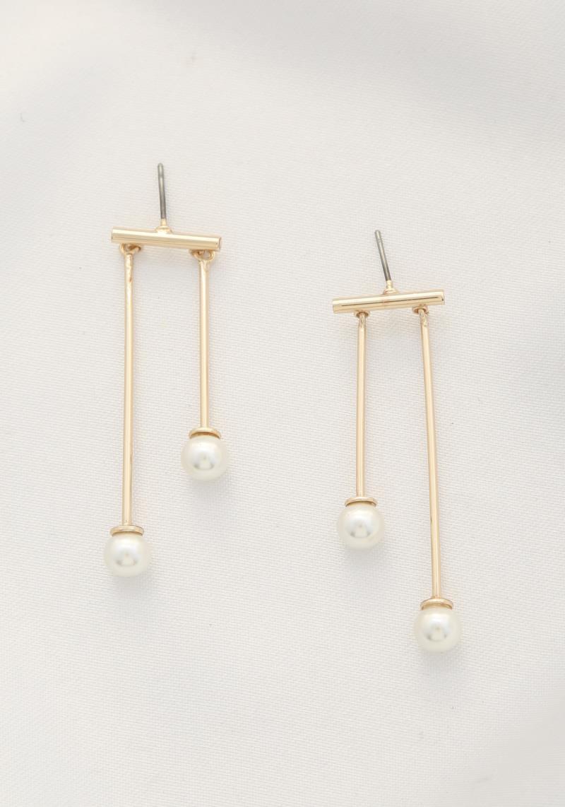 METAL BAR PEARL BEAD EARRING