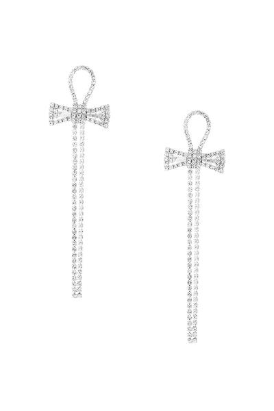 RHINESTONE CUBIC ZIRCONIA BOW TASSEL EARRING