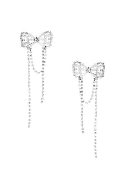 RHINESTONE CUBIC ZIRCONIA BOW TASSEL EARRING