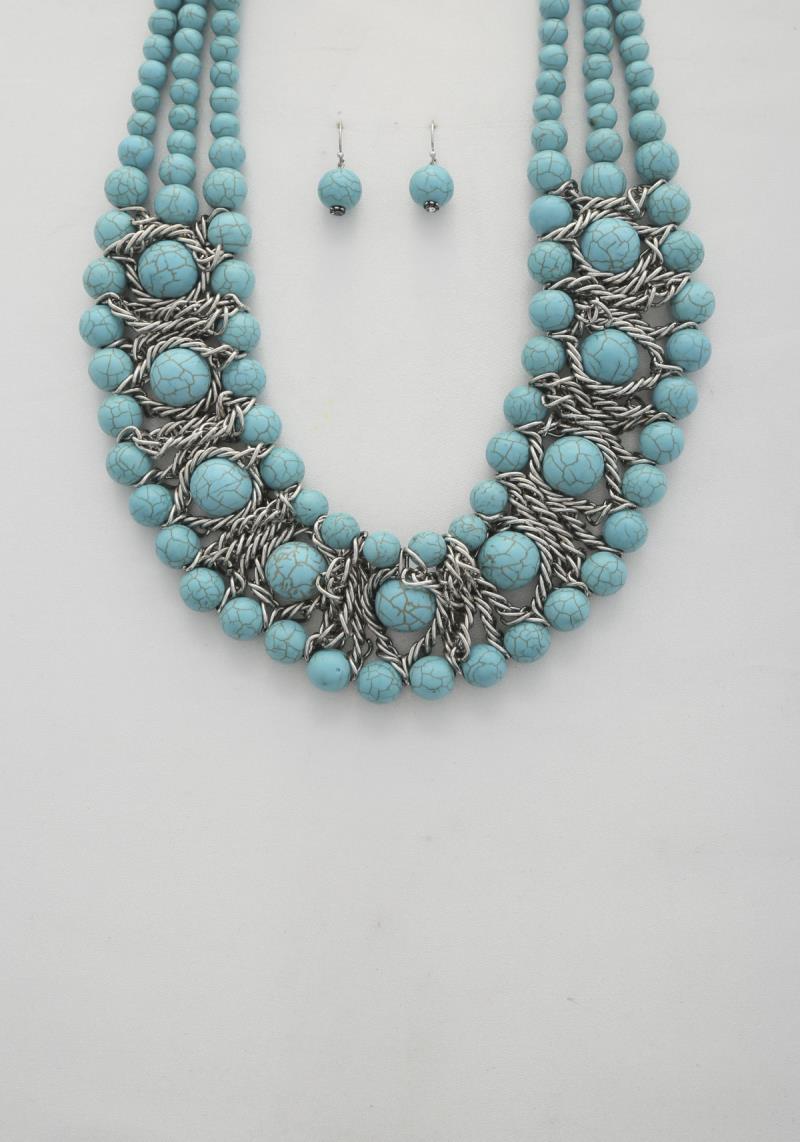 TURQUOISE BEAD CHAIN NECKLACE