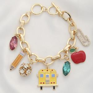 SCHOOL BUS CHARM OVAL LINK TOGGLE CLASP BRACELET