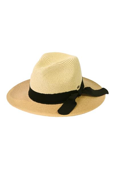CC PANAMA HAT WITH FRAYED BOW TRIM BAND