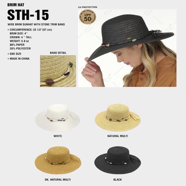 CC WIDE BRIM SUNHAT WITH STONE TRIM BAND