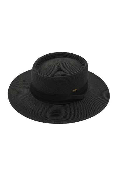 WIDE BRIM PORK PIE SUN HAT WITH PLEATED TRIM BAND