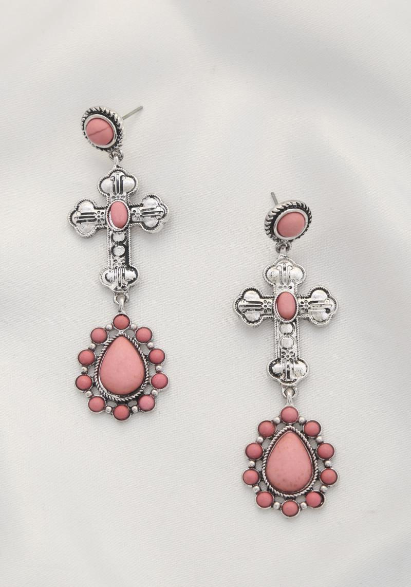TEARDROP CROSS DANGLE EARRING