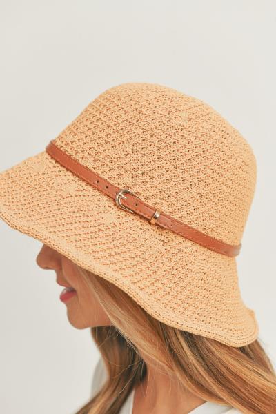 (ONLINE ONLY) FASHION STRAW BELT STRAPS BUCKET SUN HAT