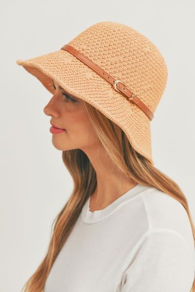 (ONLINE ONLY) FASHION STRAW BELT STRAPS BUCKET SUN HAT