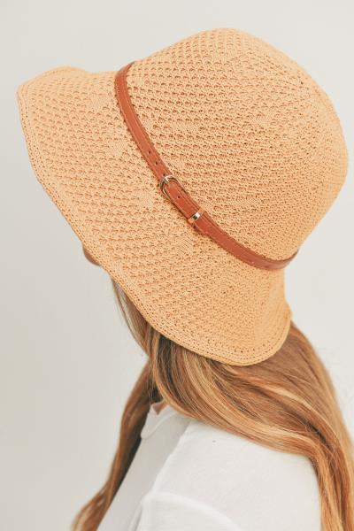 (ONLINE ONLY) FASHION STRAW BELT STRAPS BUCKET SUN HAT