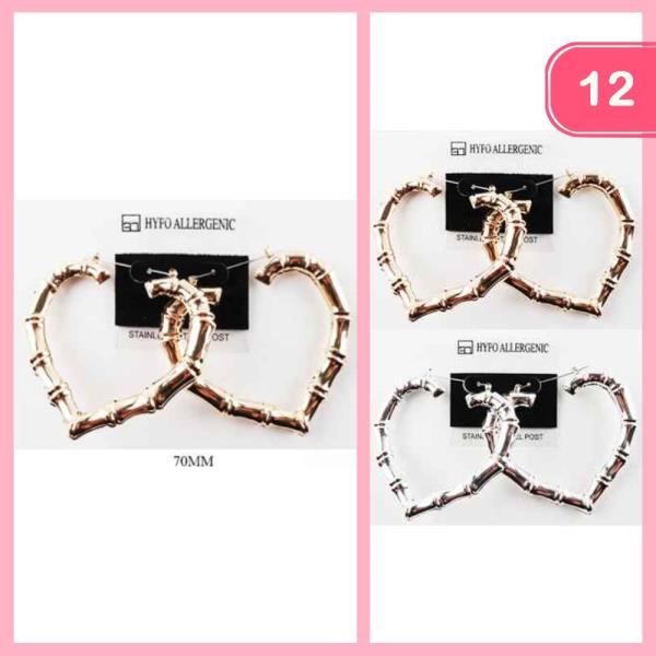 HEART BAMBOO HOOP EARRING (12 UNITS)