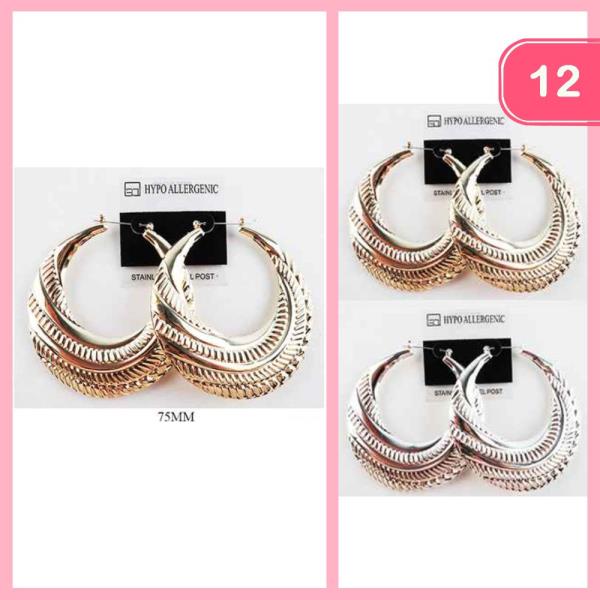 STAINLESS STEEL TEXTURE HOOP EARRING (12 UNITS)