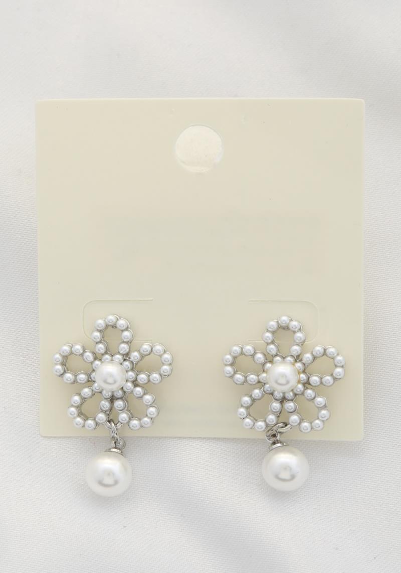 FLOWER PEARL BEAD DANGLE EARRING