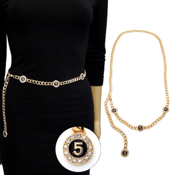 RHINESTONE NUMBER 5 METAL CHAIN LINK HOOK BELT