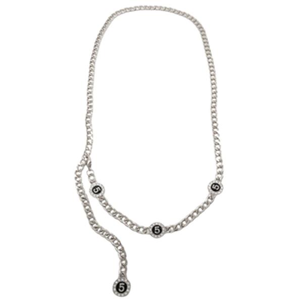 RHINESTONE NUMBER 5 METAL CHAIN LINK HOOK BELT