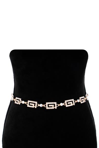 RHINESTONE CRYSTAL PATTERN MAZE LINK CHAIN HOOK BELT