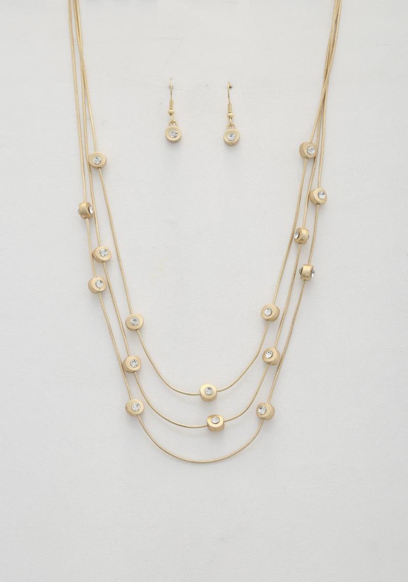 CRYSTAL METAL LAYERED NECKLACE
